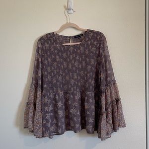 AEO shear floral lilac boho sleeve top